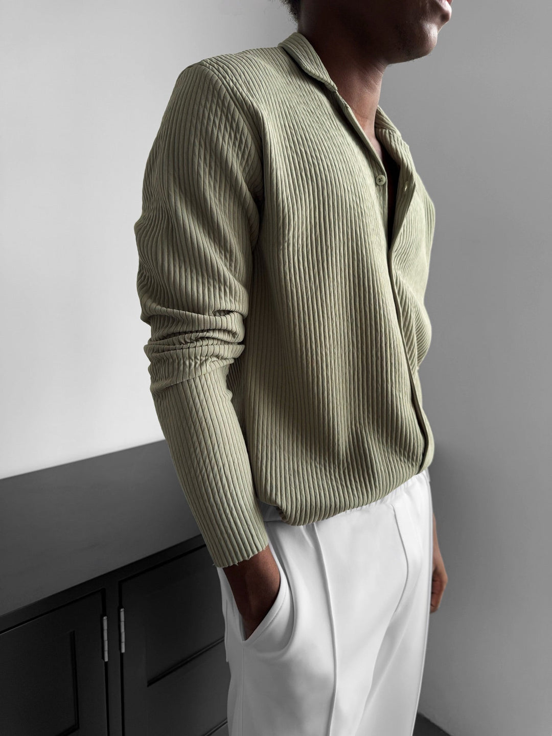 Oversize Ribbed Long Arm Shirt - Zielony