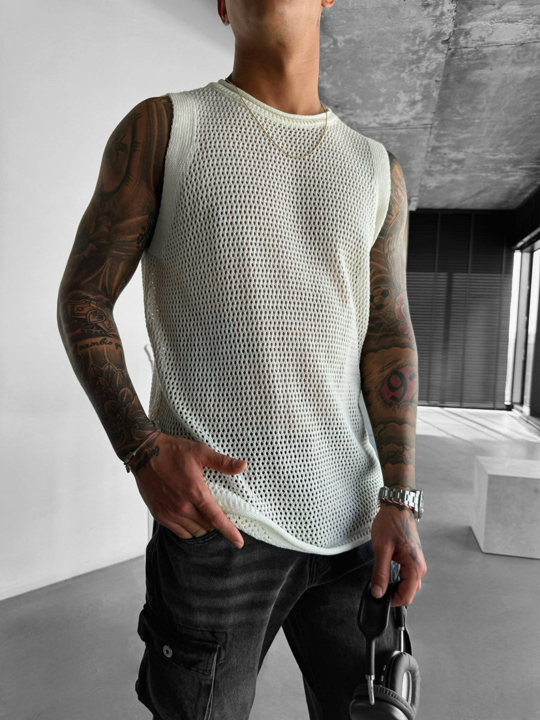 Oversize Teksturowany Top - Biały