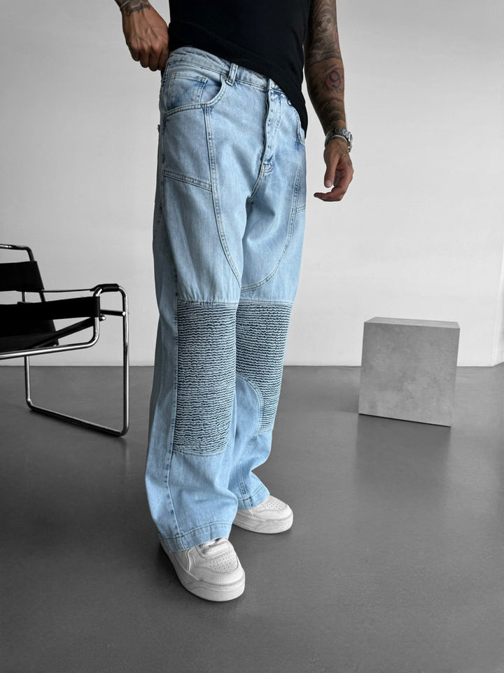 Jeansy Baggy z Detalem Szwu - Niebieskie