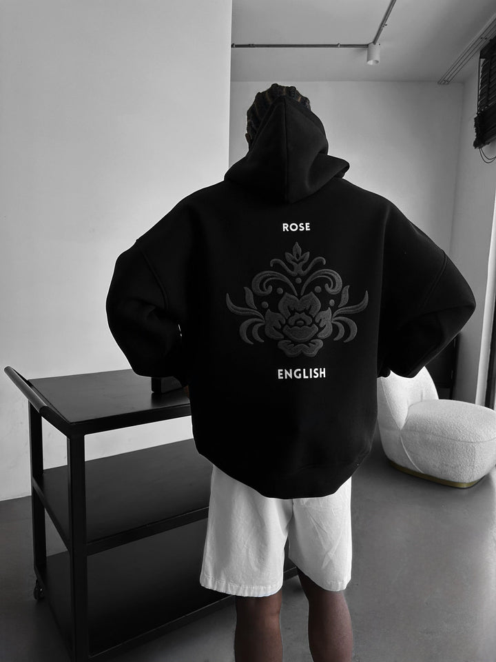 Oversize Damask Hoodie - Czarny
