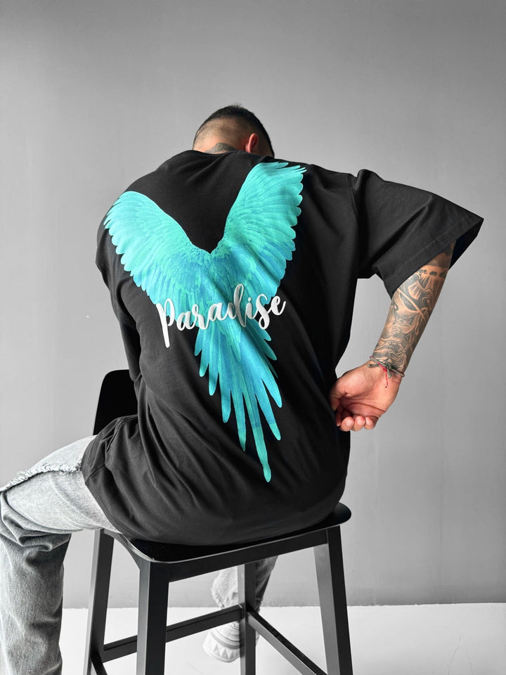Koszulka Oversize Parrot Paradise - Czarna i Zielona