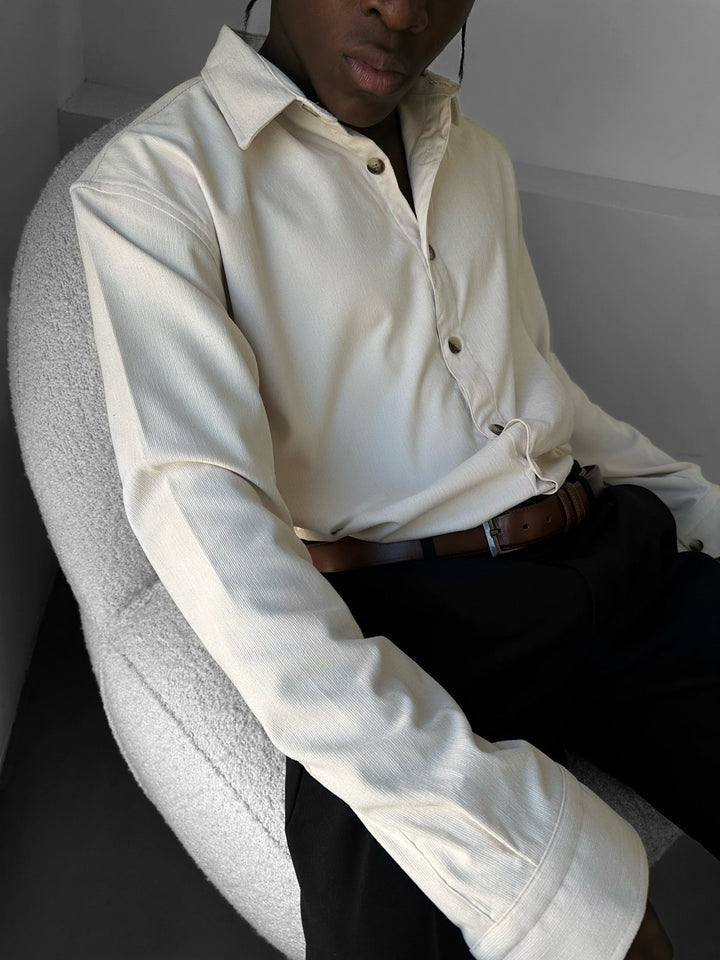 Oversize Velvet Shirt - Beżowy