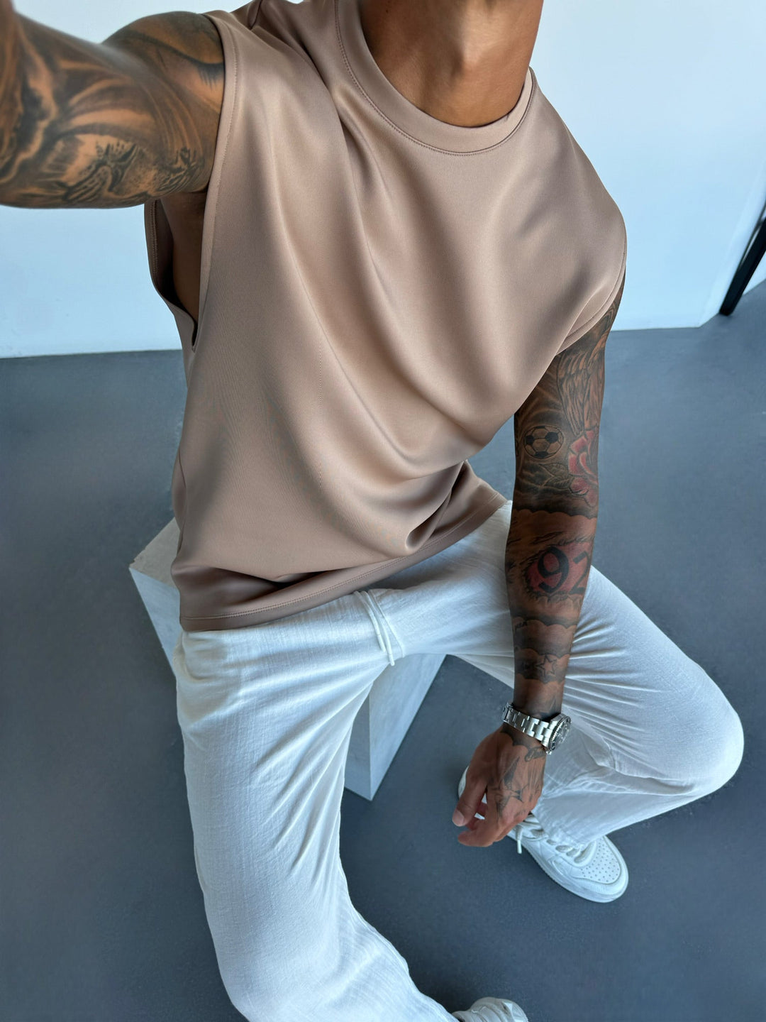 Oversize Diver Tanktop - Beżowy