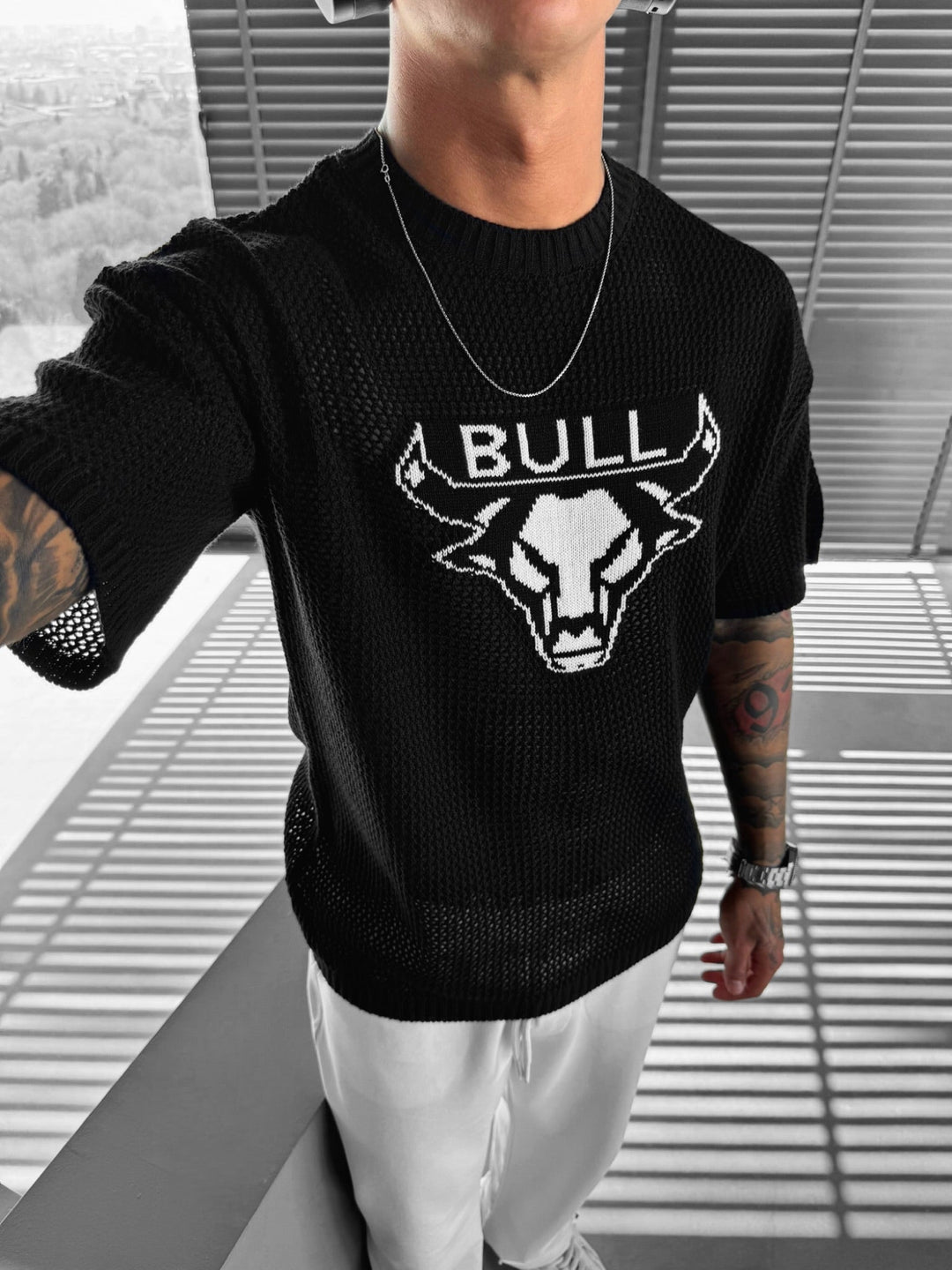 Oversize Bull Knit T-Shirt - Czarny