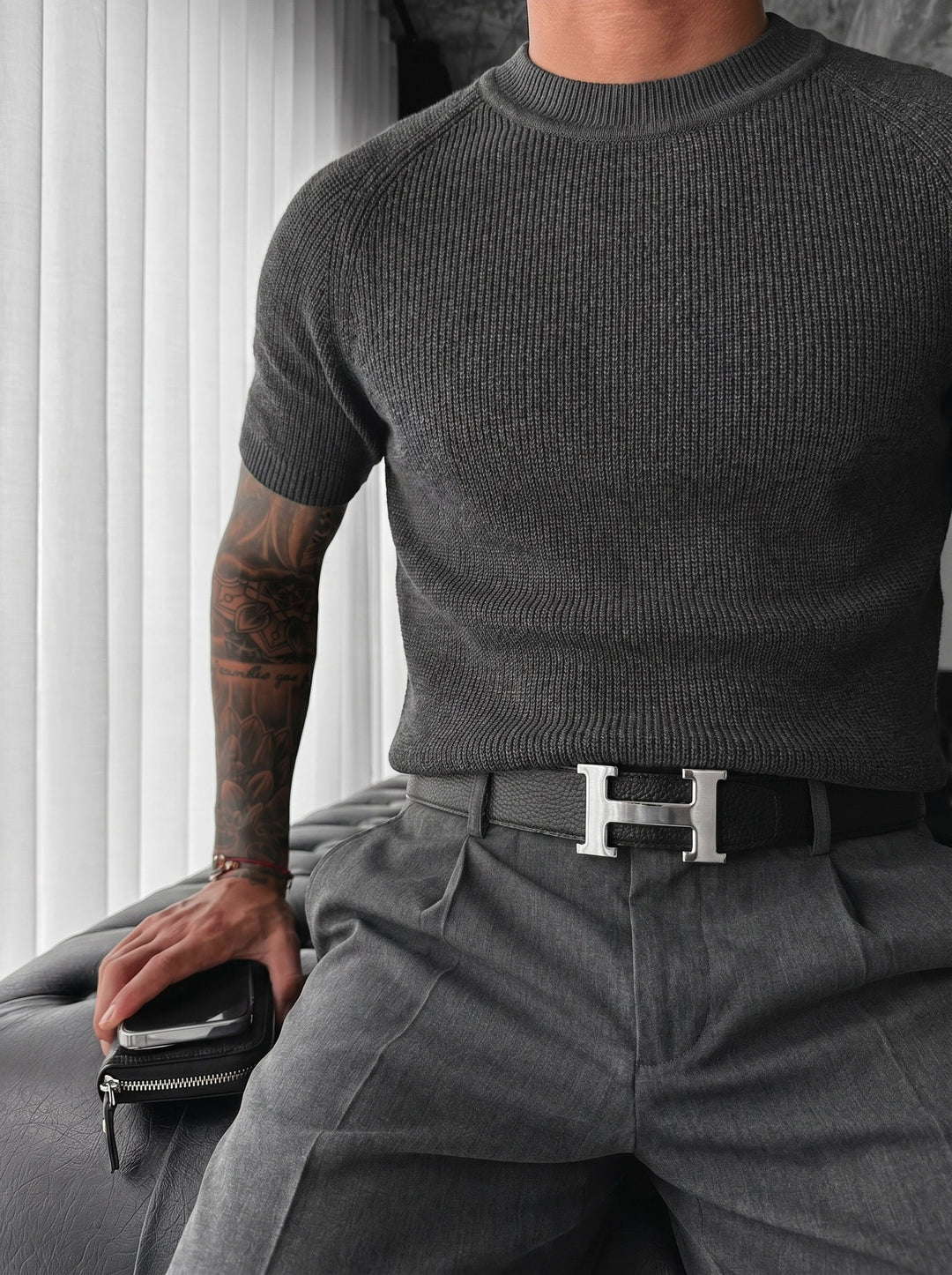 T-shirt Slim Fit - Antracytowy