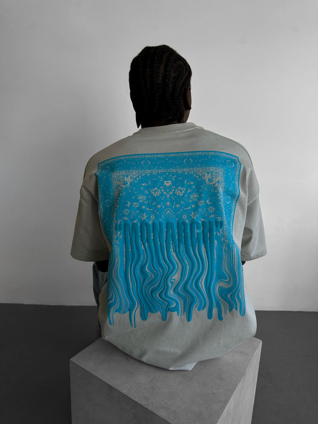 T-Shirt Oversize Monarch - Szary i Niebieski