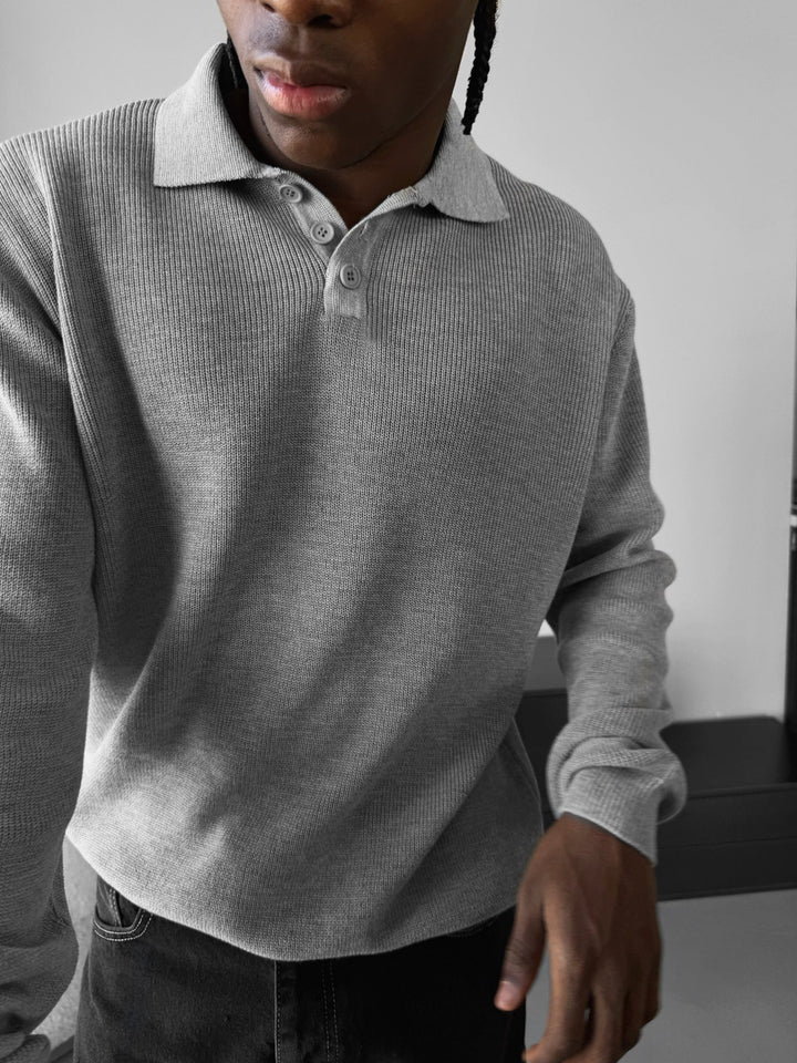 Luźny Sweter Polo - Szary