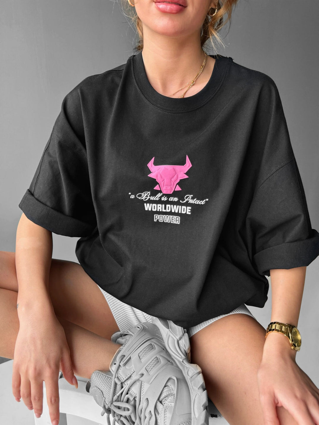T-shirt Oversize Bull Worldwide - Czarny i Lila