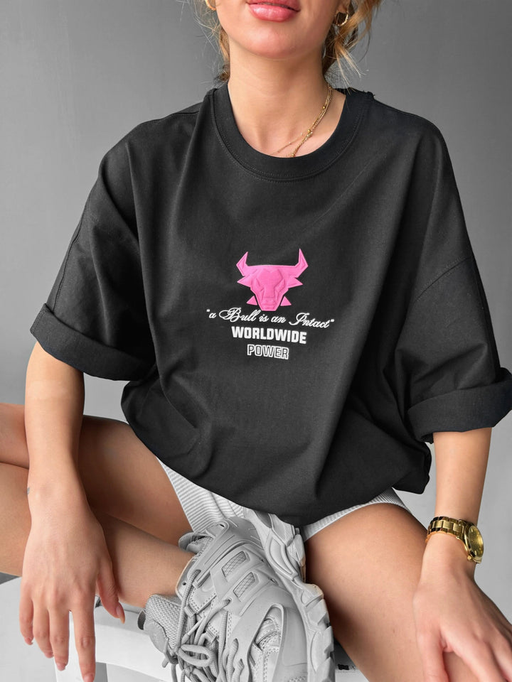 T-shirt Oversize Bull Worldwide - Czarny i Lila