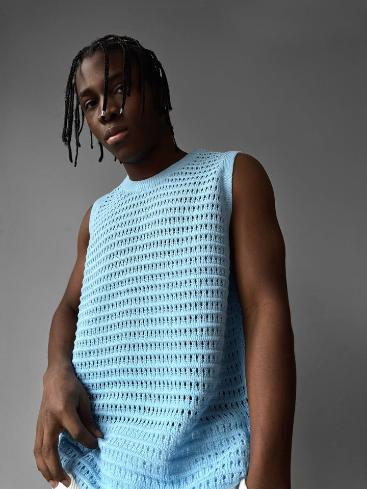 Oversize Grid Tanktop - Niebieski