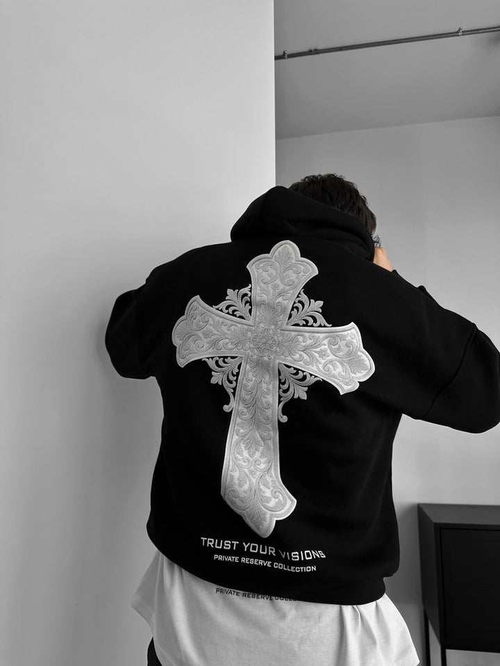 Oversize Cross Hoodie - Czarny
