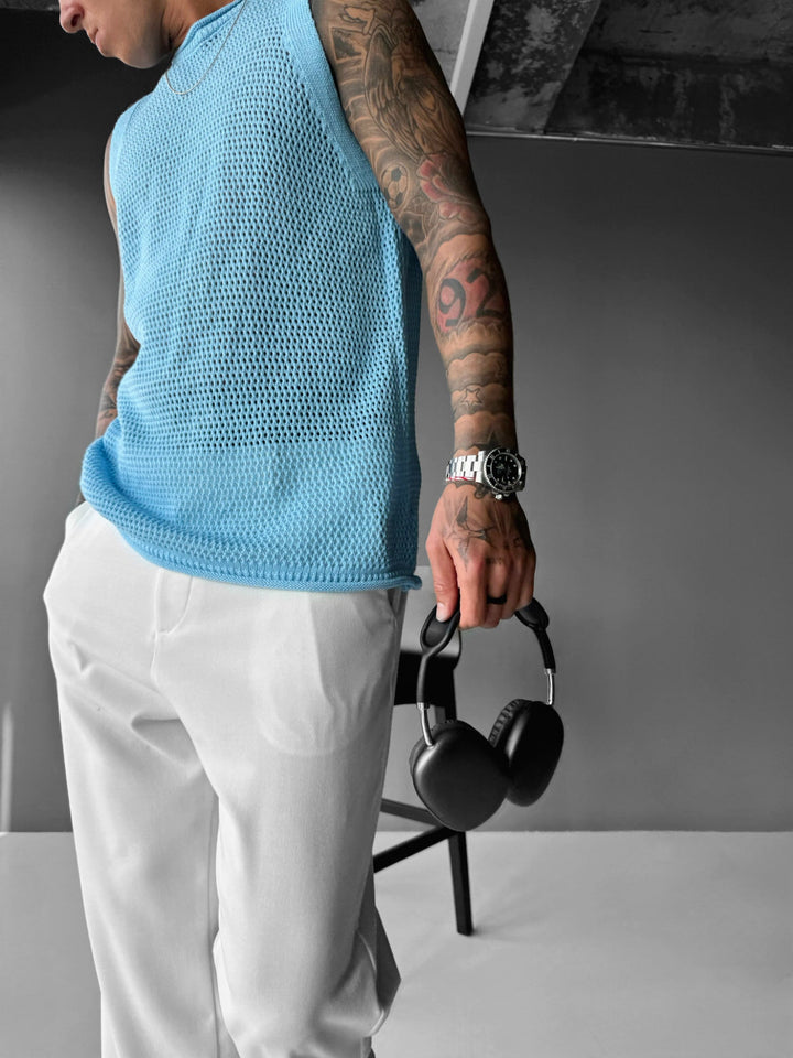 Oversize Teksturowany Top - Niebieski