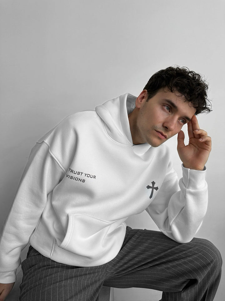 Oversize Cross Hoodie - Biały