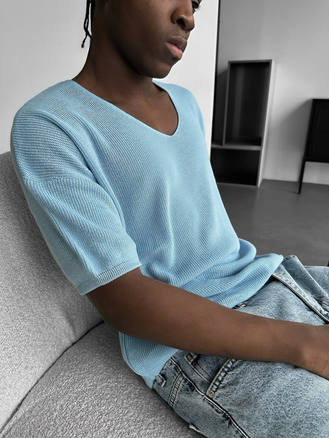 Oversize Długi T-Shirt - Babyblue