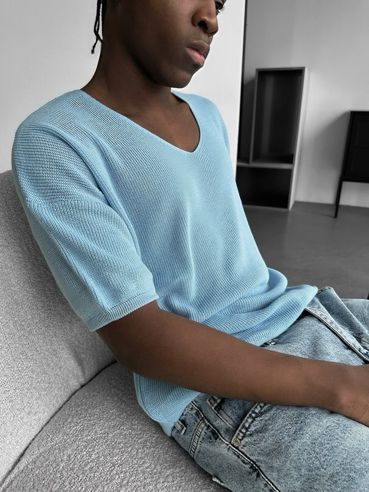 Oversize Długi T-Shirt - Babyblue