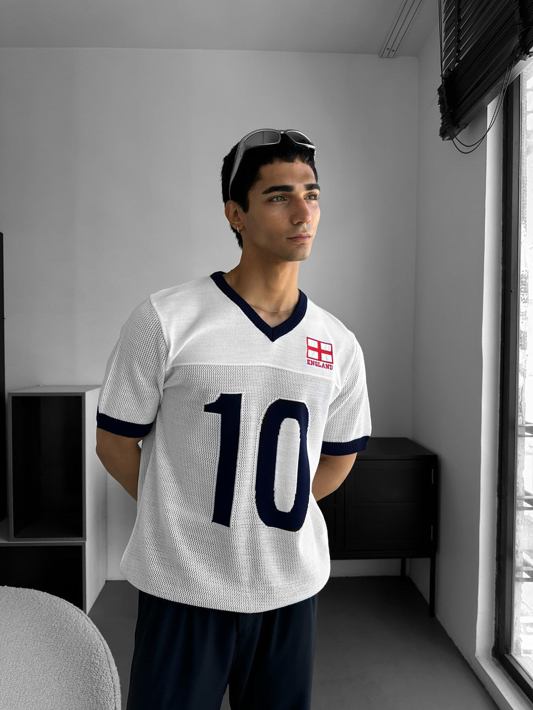 Oversize England Knit T-shirt - Biały