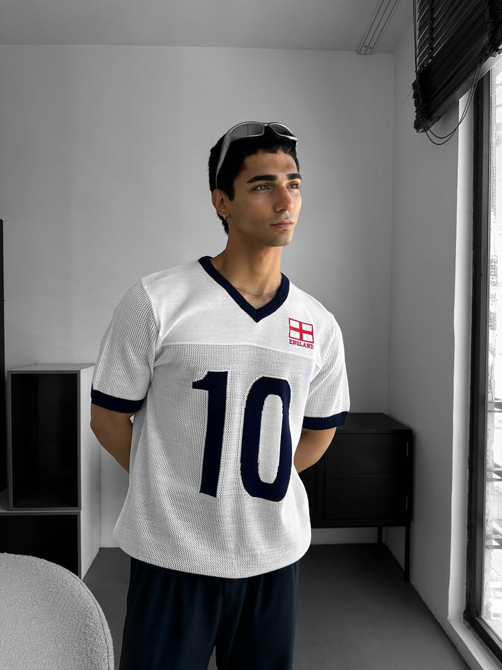 Oversize England Knit T-shirt - Biały