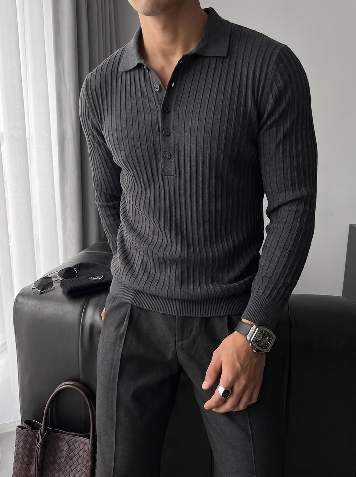 Sweter Polo Slim Fit - Antracytowy