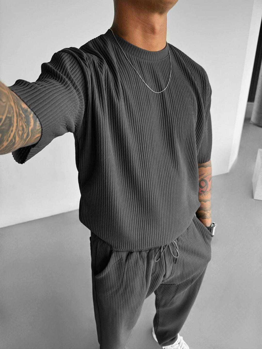 Oversize Ribbed T-Shirt - Antracyt