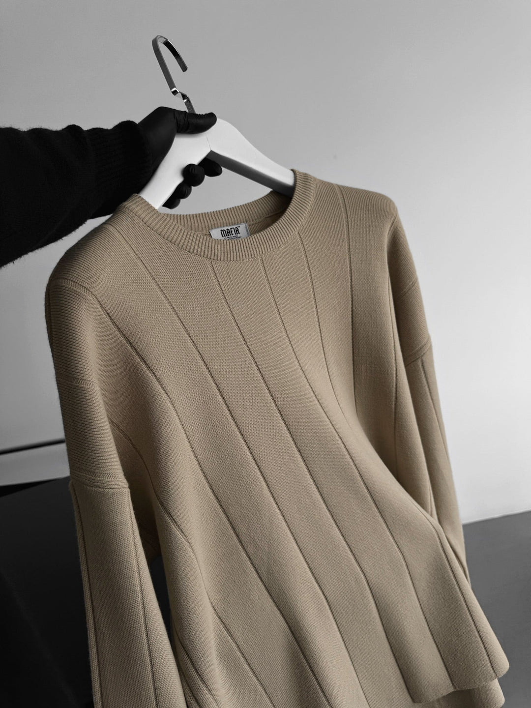 Oversize Lines Knit Sweatshirt - Kamień
