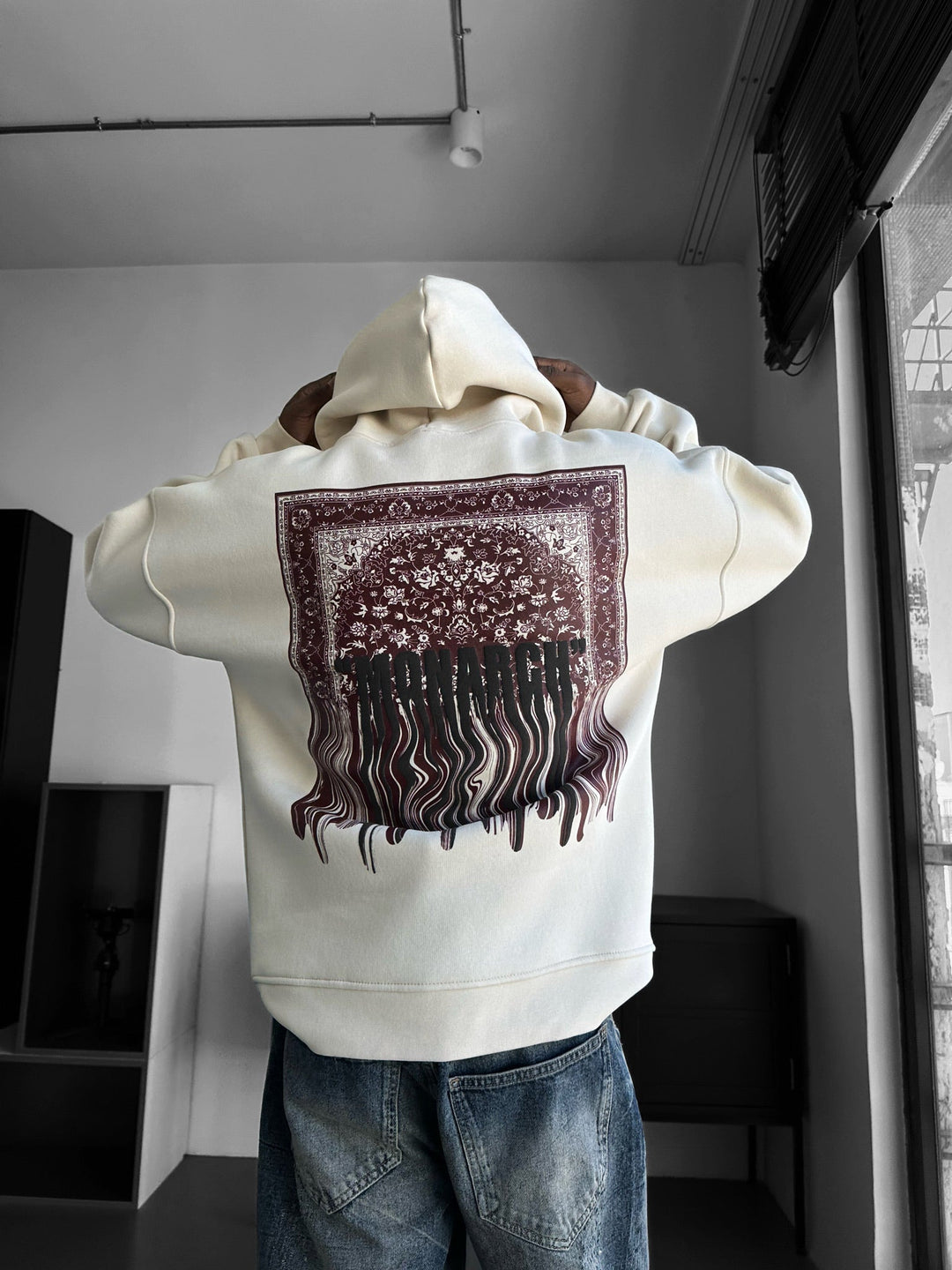 Oversize Monarch Hoodie - Beżowy i Bordowy