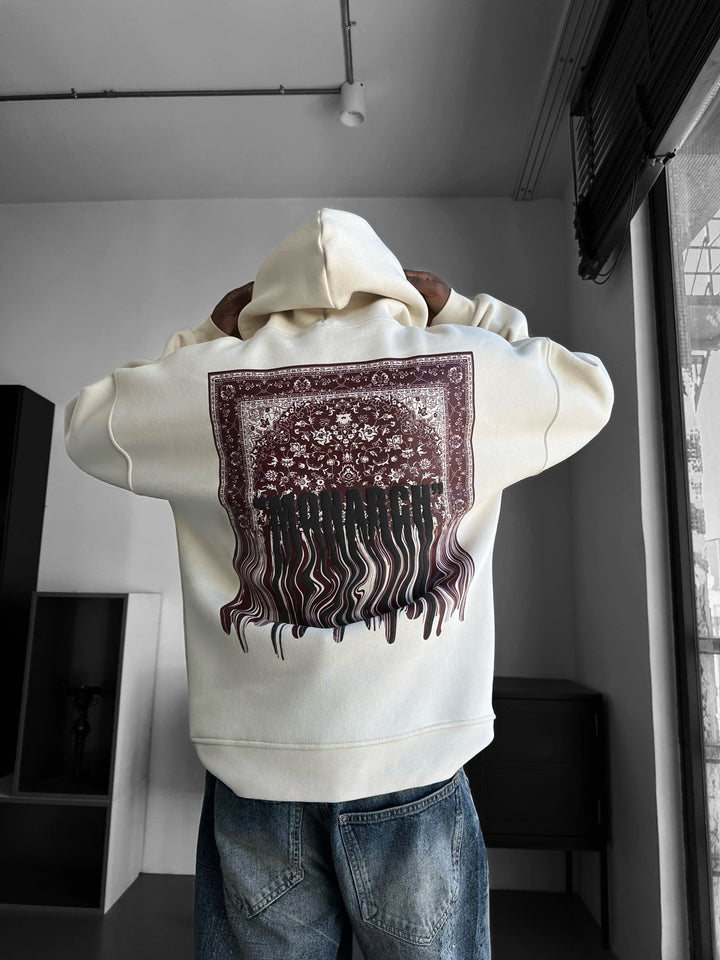 Oversize Monarch Hoodie - Beżowy i Bordowy