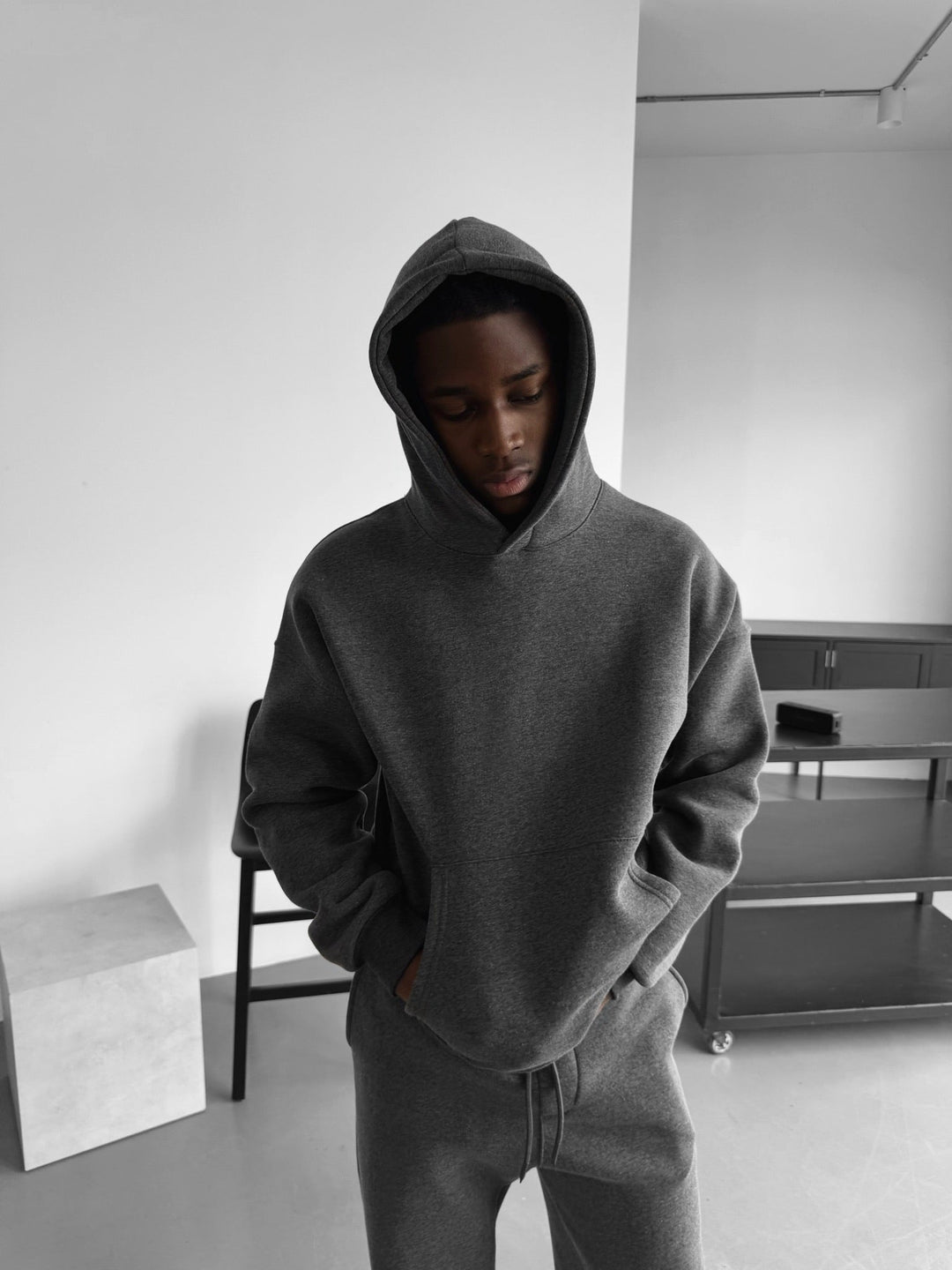 Oversize Basic Hoodie - Melanż Antracytowy