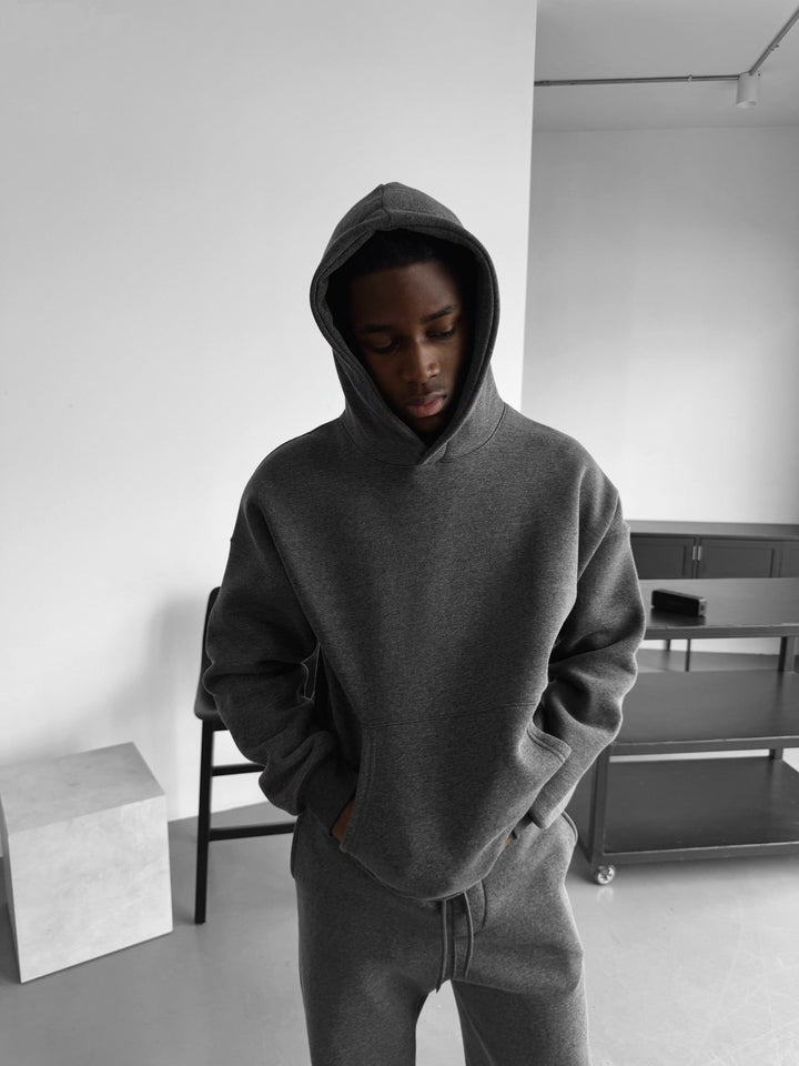 Oversize Basic Hoodie - Melanż Antracytowy