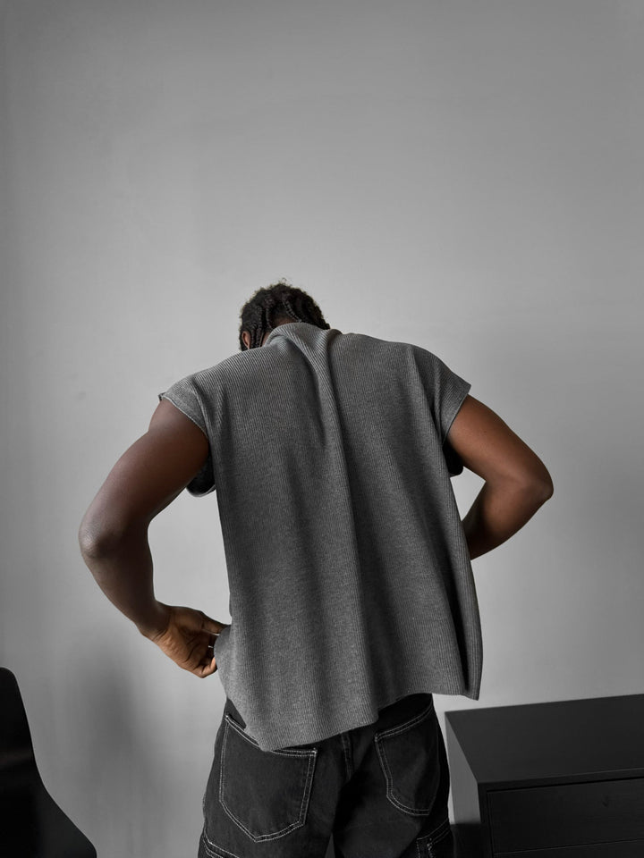 Oversize rolowany krawędź dzianinowy top - Antracyt