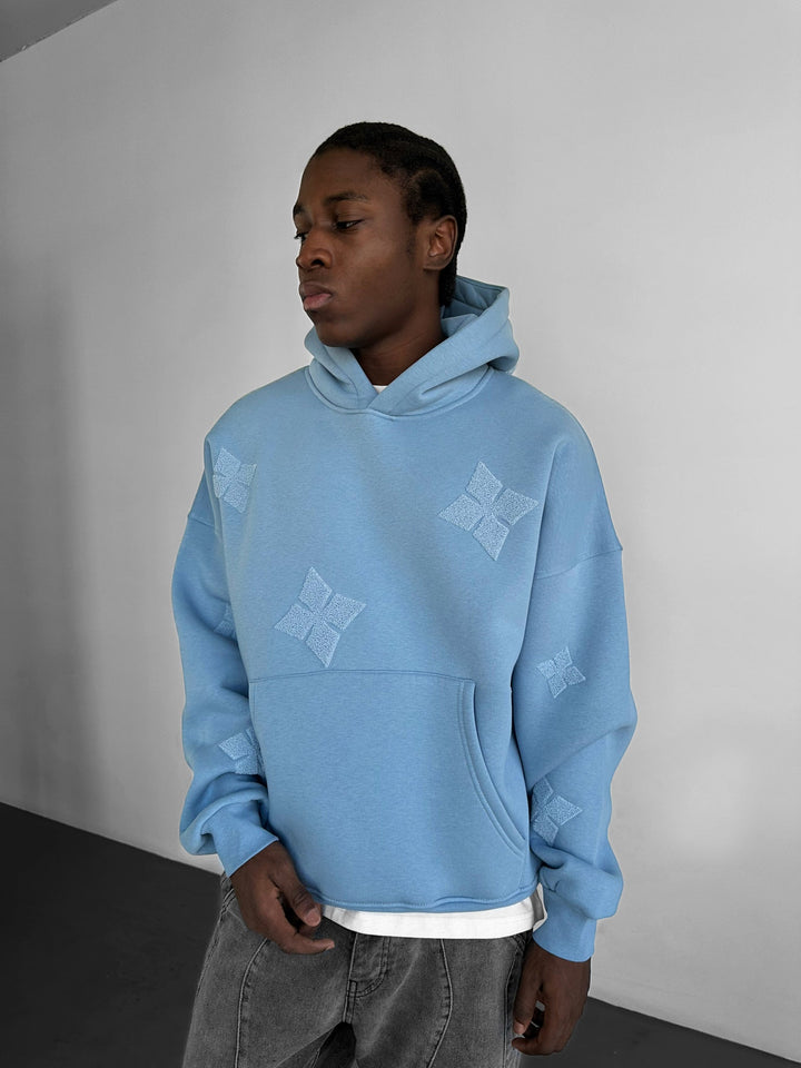 Oversize Szczegółowy Hoodie - Wyblakły Dżins