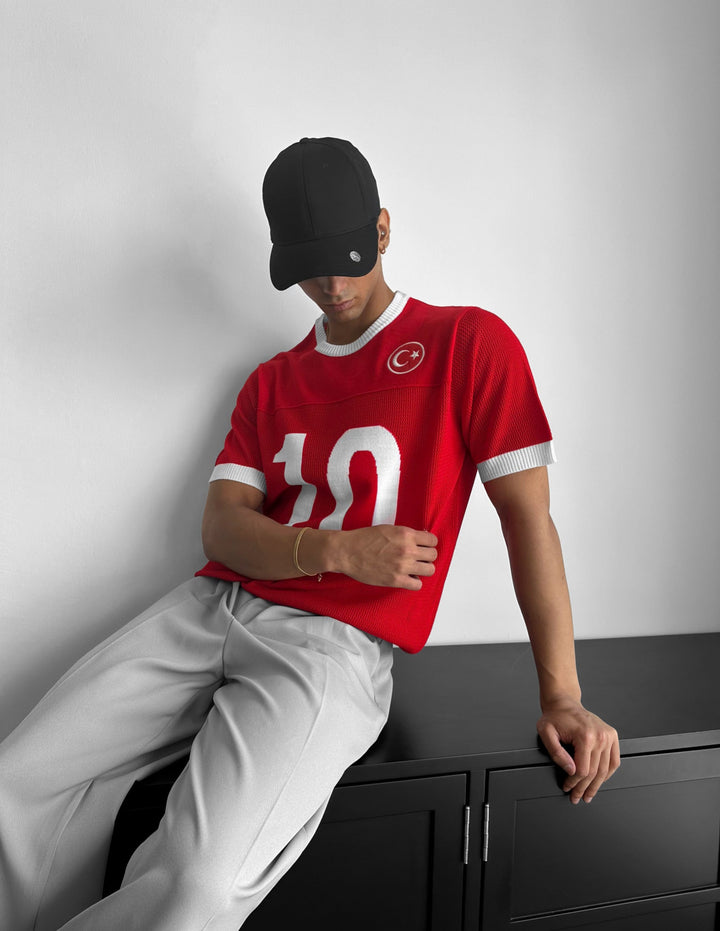 Oversize Türkiye Knit T-shirt - Czerwony