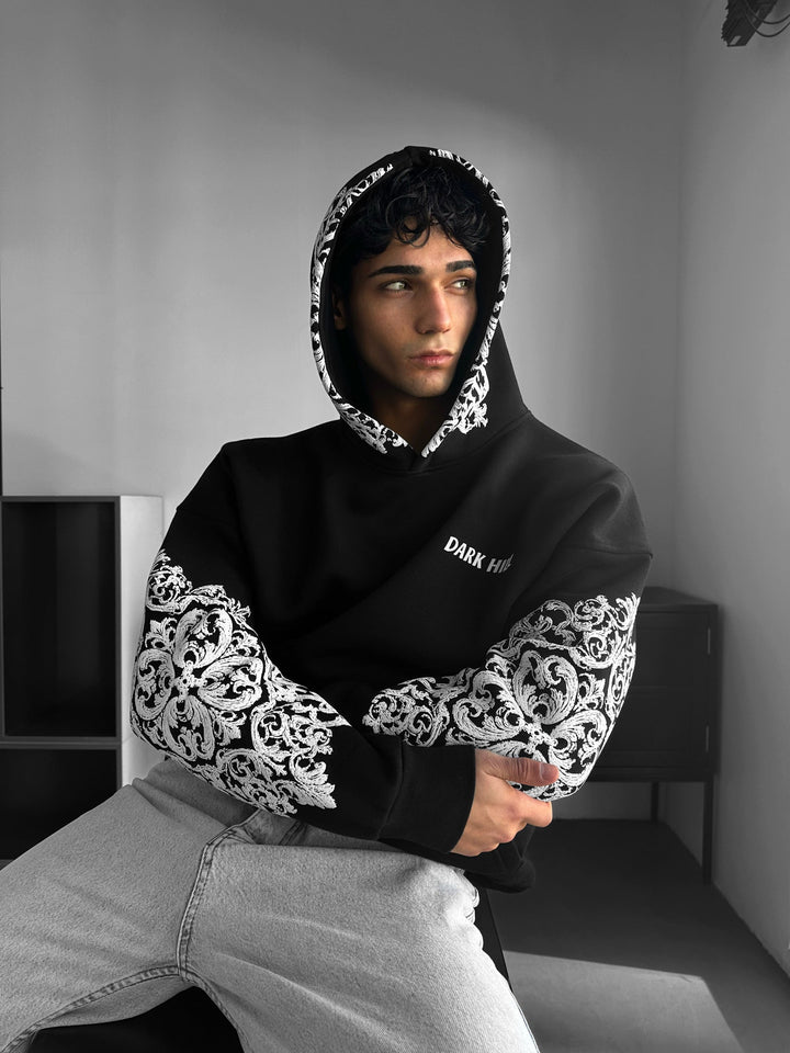 Hoodie z wzorem na dużym tle - Czarny i Biały