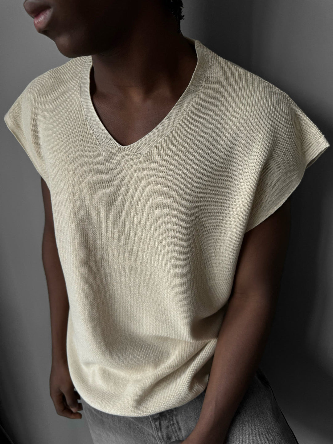 Oversize Rolowany Brzeg Tanktop - Beżowy