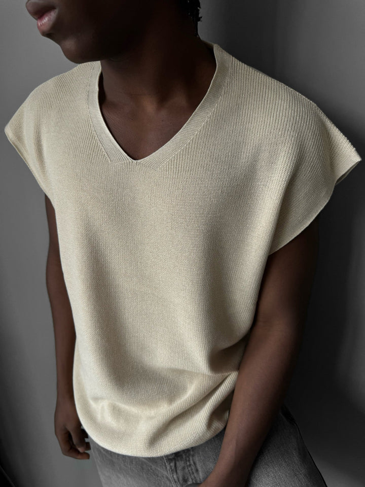 Oversize Rolowany Brzeg Tanktop - Beżowy
