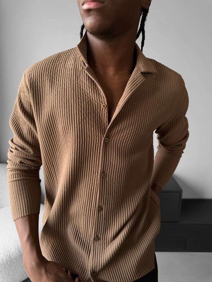 Oversize Ribbed Long Arm Shirt - Brązowy