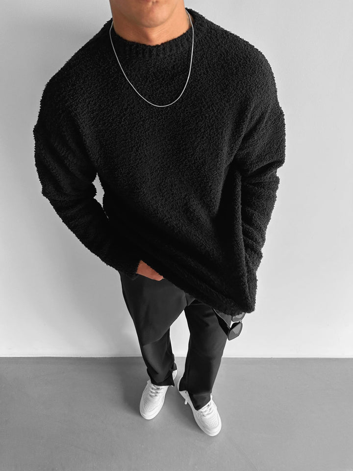 Oversize Plush Pullover - Czarny