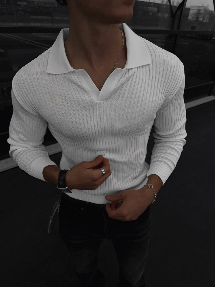 Sweter polo slim fit - Ecru