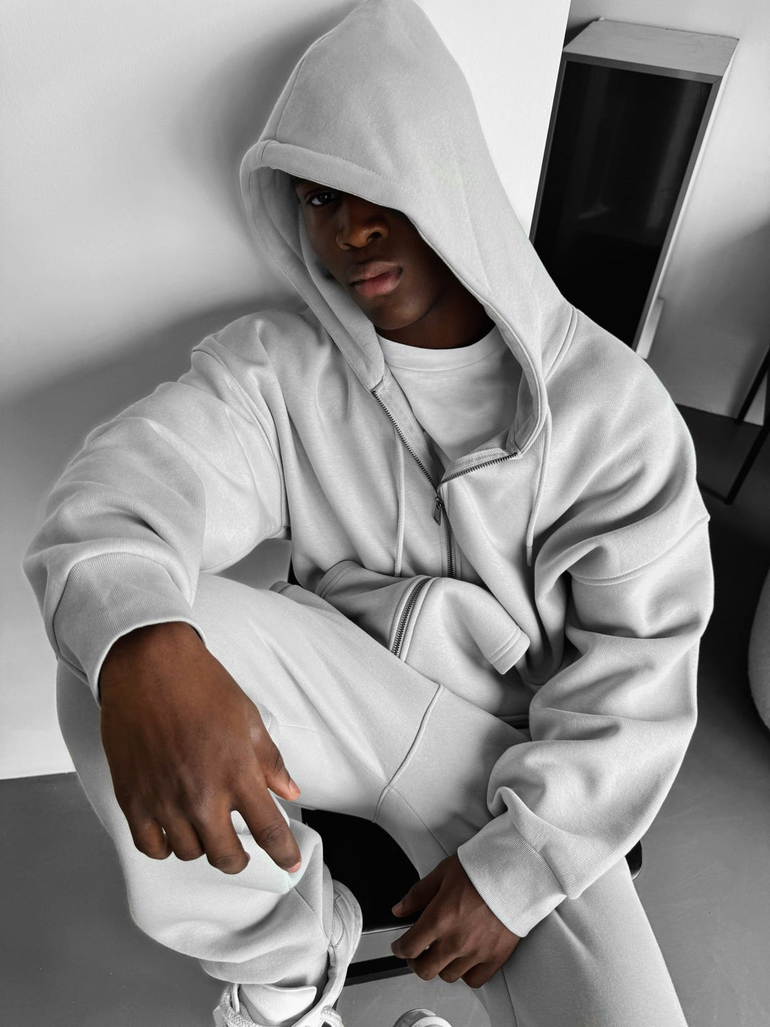 Oversize Basic Zipper Hoodie - Szary