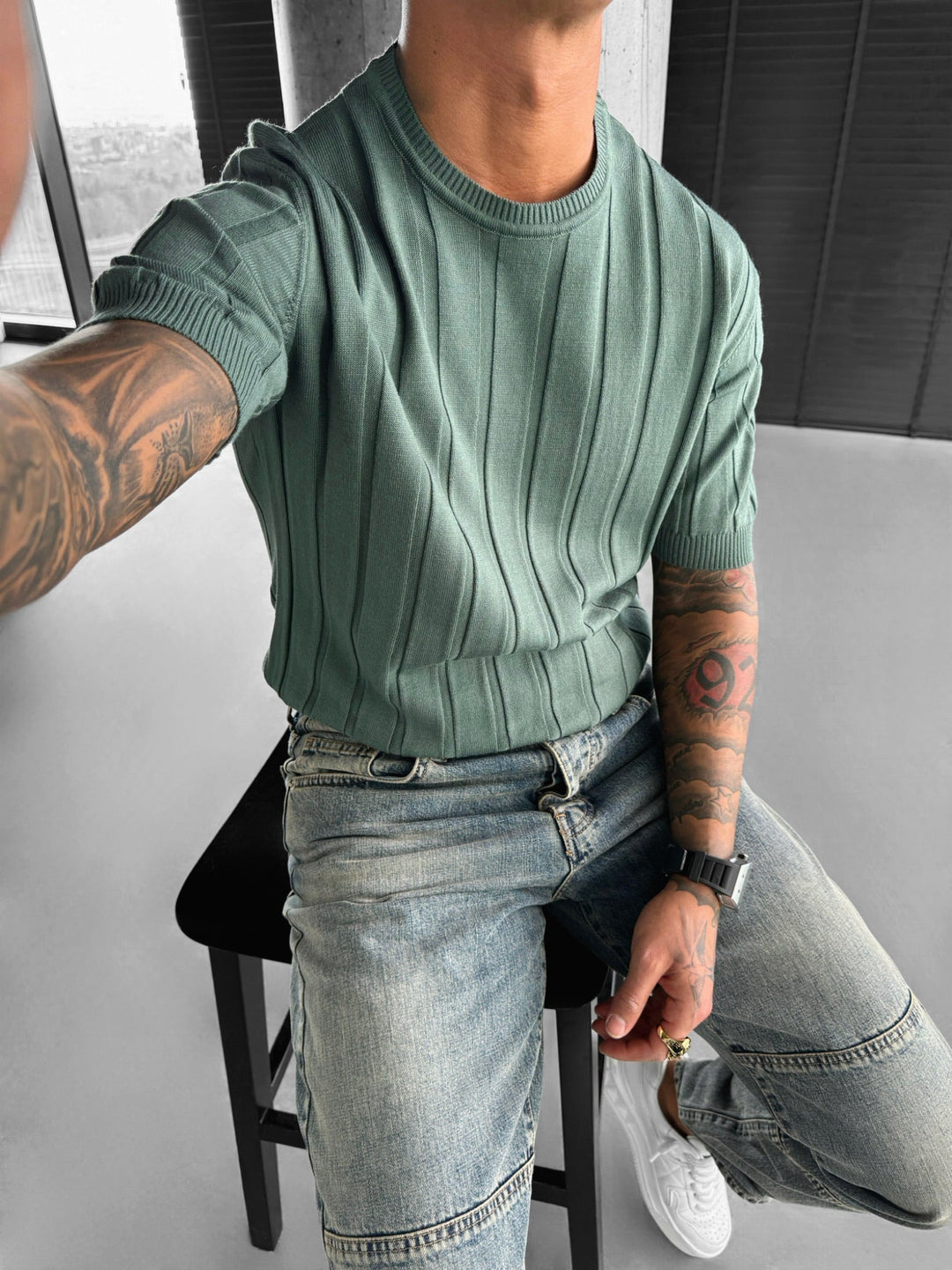 T-shirt Regular Fit z dzianiny - Petrol
