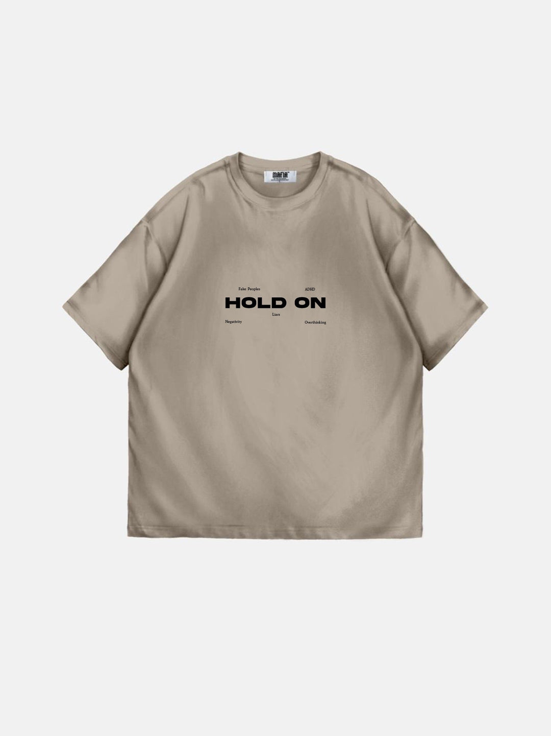 Oversize "Hold On" T-Shirt - Beżowy