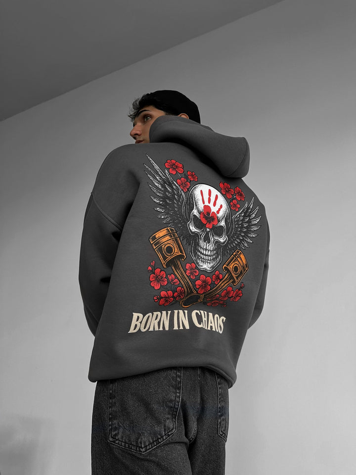 Hoodie Oversize Skeleton Urodzony w Chaosie - Antracyt