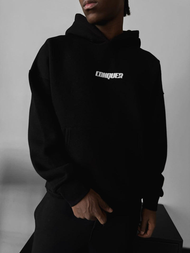 Oversize Conquer Hoodie - Czarny