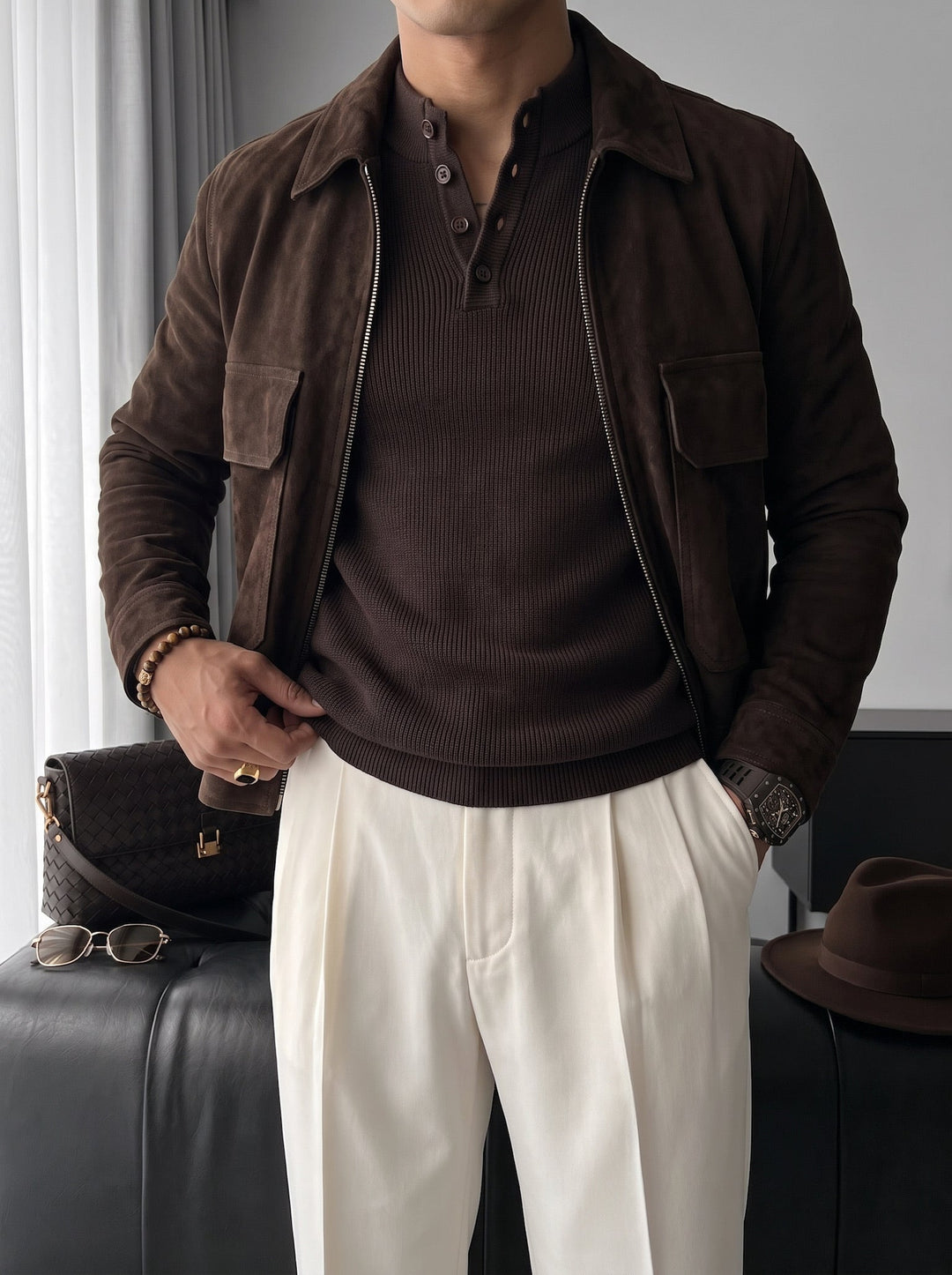 Sweter Slim Fit - Ciemnobrązowy