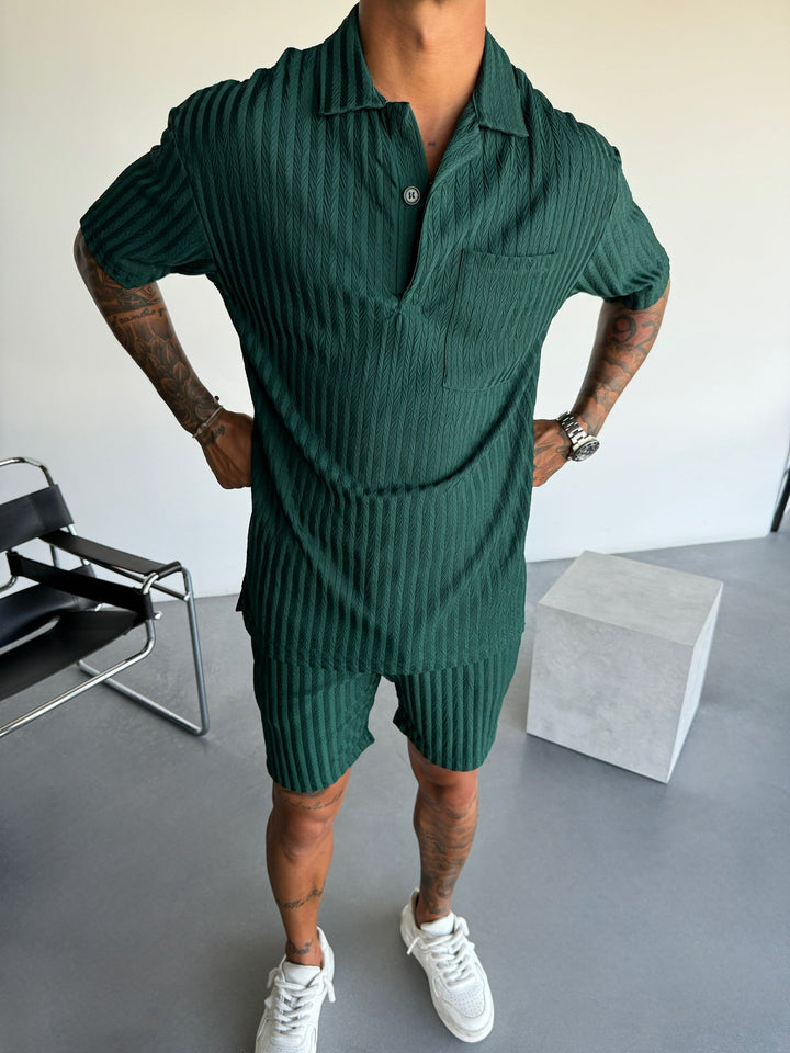 Oversize Strukturalna Koszulka Polo - Las Deszczowy