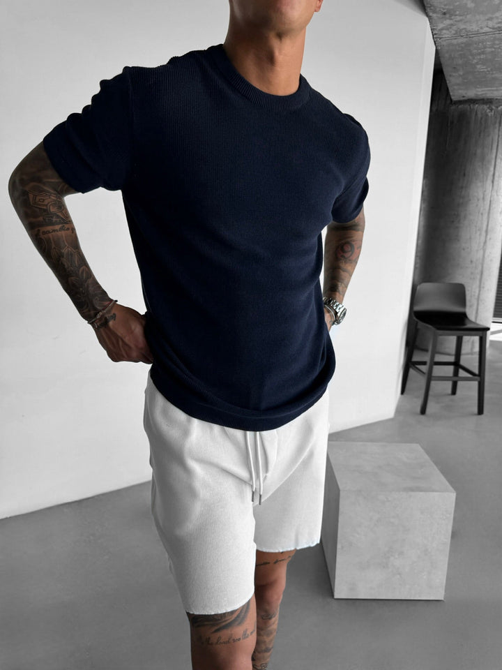 Oversize T-Shirt dzianinowy - Granatowy
