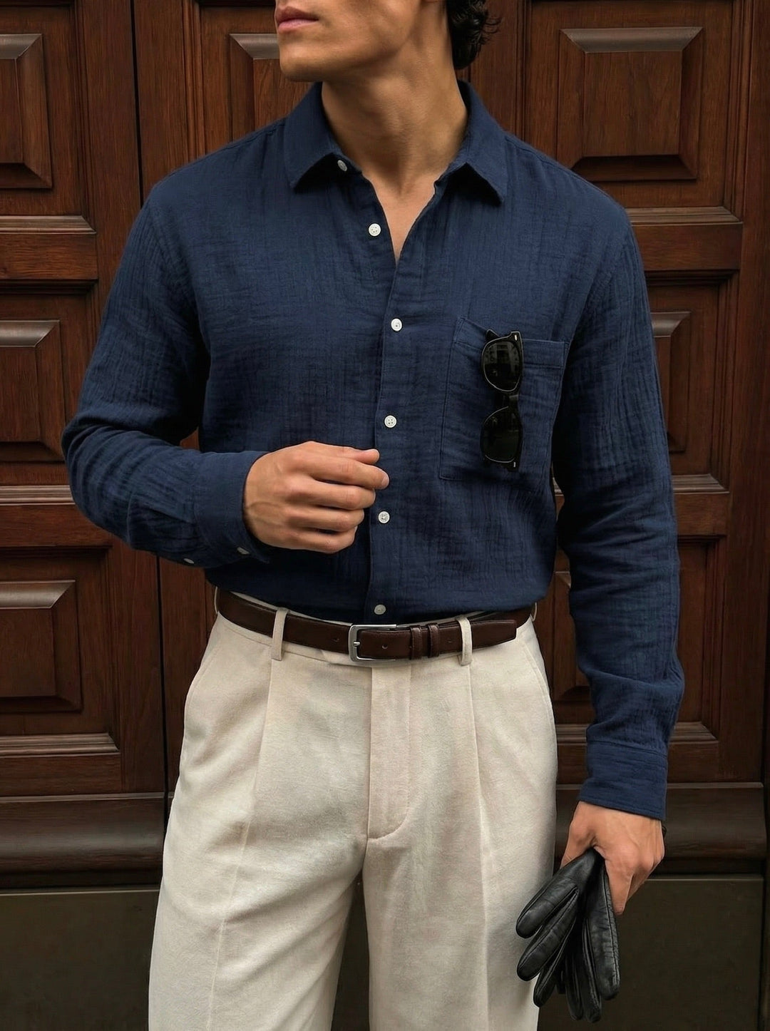 Oversize Muslin Shirt - Granatowy