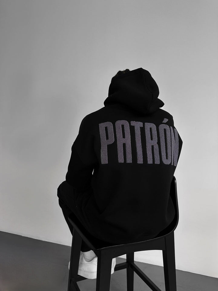 Hoodie Oversize z Detailem Patron - Czarny i Antracytowy