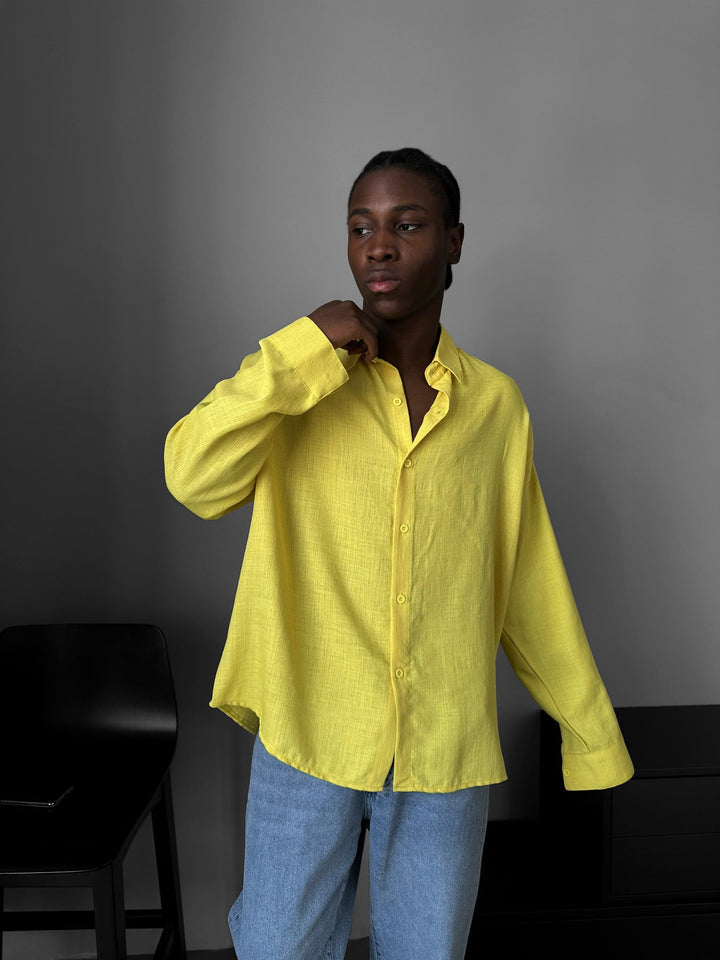 Koszula w stylu oversize z lnu - Żółta