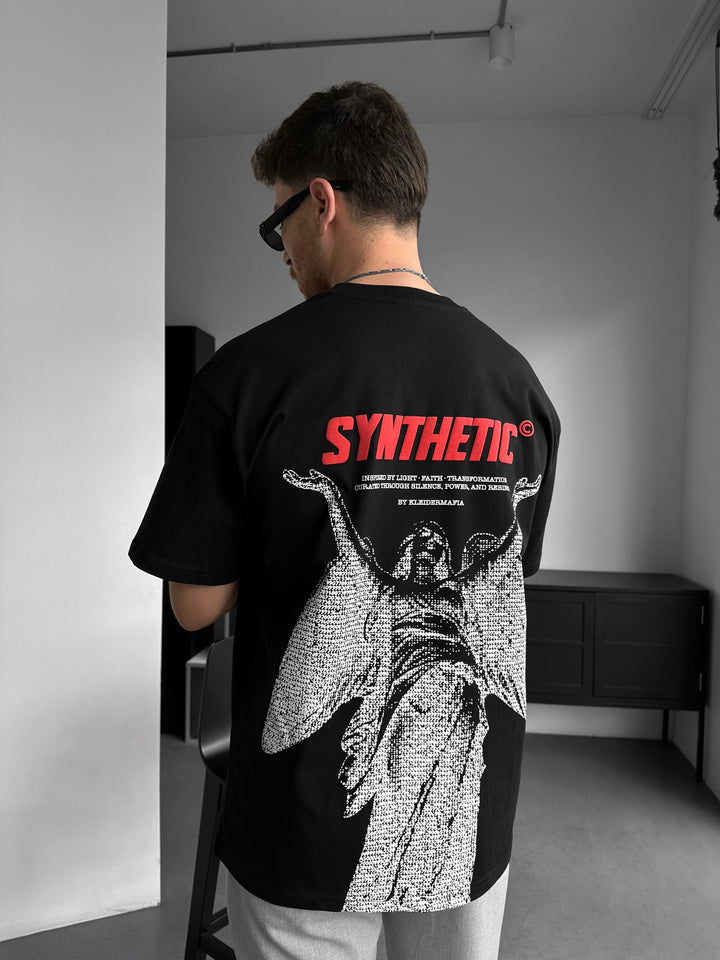 Oversize Synthetic T-shirt - Czarny