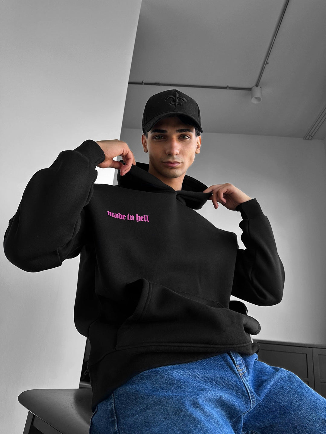 Oversize Made in Hell Hoodie - Czarny i Lila